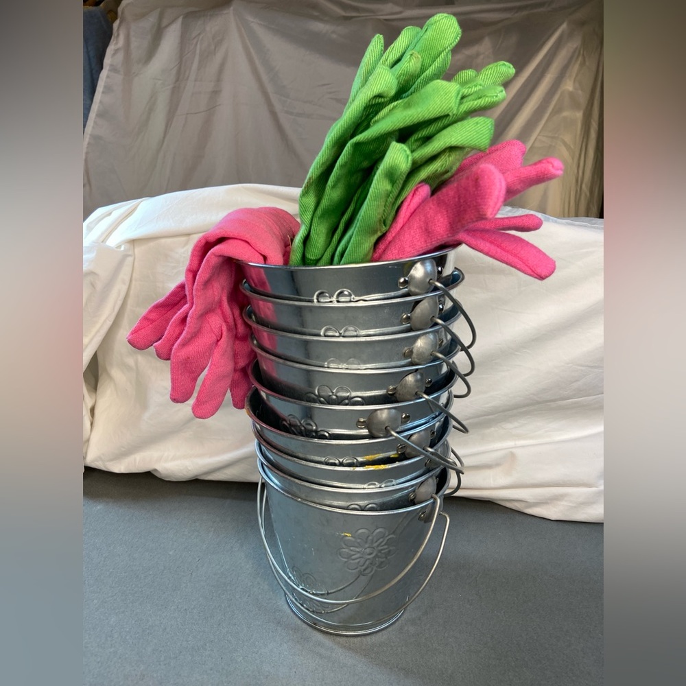 Garden Gloves and Buckets for Children Pink and‎ green